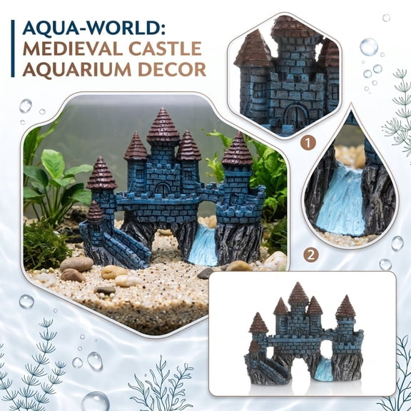 Fish Aquarium Decor, Fish Tank Castle, Betta Fish Hideout for Aquarium, Medieval Landscape Decor, 6X5 Inch Resin Ornament for Small Freshwater Fish Tanks and Aquariums & Fish