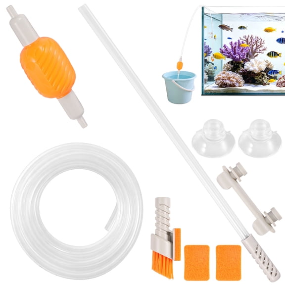 Fish Aquarium Siphon Vacuum Water Changer Kit for 3~10Gal Tank with 39in Water Hose Gravel Cleaner Cleaning Tools Collect Fish Poops and Long Handle Multifunctional Algae Brush