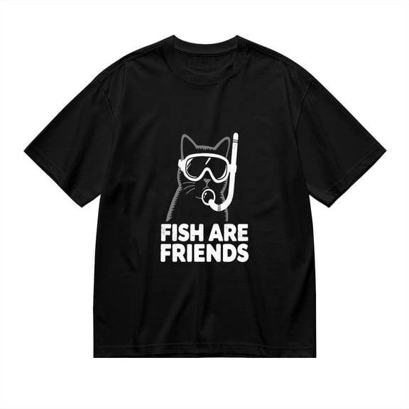 Fish Are Friends, Scuba Cat Print, T Shirt for Men, Vintage Graphic Tees Men, 23806955,XXL