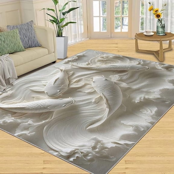 Fish Area Rugs for Living Room - Koi Rug, Machine Washable Animal Fish Rugs for Bedroom 5 x 8ft