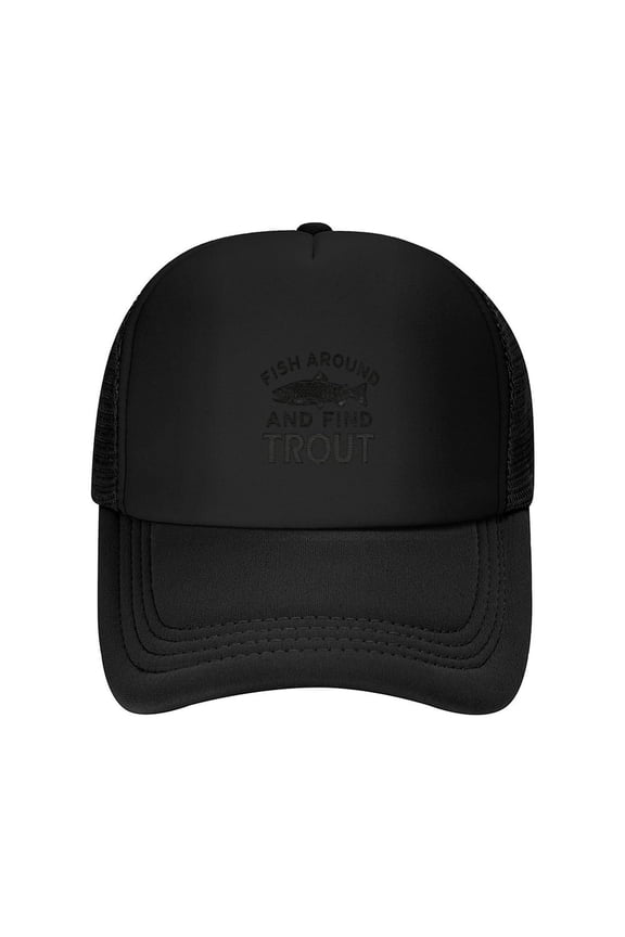 Fish Around And Find Trout Fishing Print Summer Mesh Baseball Cap for Men,Made In USA,Adjustable Breathable Caps Women Men's Hat Casual Trucker Hat