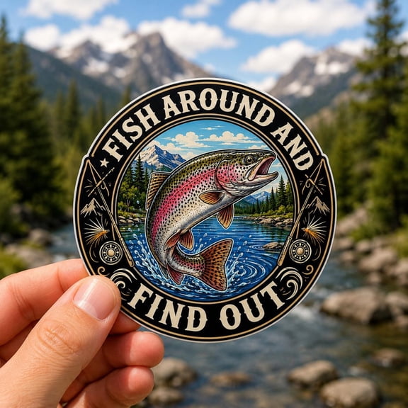 Fish Around and Find Out Rainbow Trout Fridge Magnet, Funny Fishing Decor