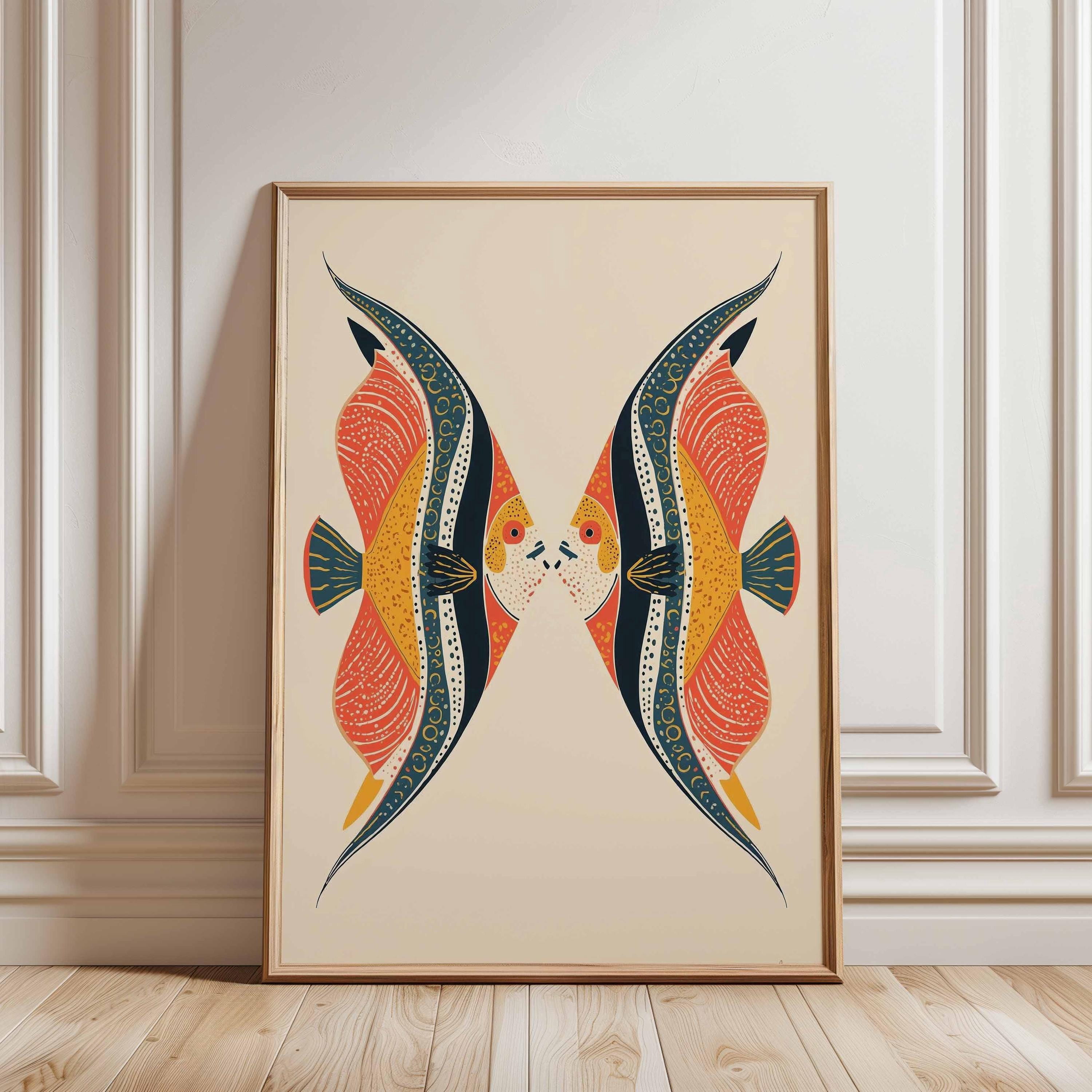 Stoddle Fish Fish Art Nordic Folk Art Mid Century Modern Coastal Symmetrical Retro ...