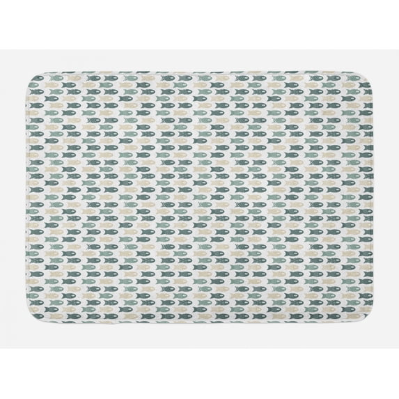 Fish Bath Mat, Fish Pattern with Dost and Stripes Illustration with Nautical Ocean Fauna, Plush Bathroom Decor Mat with Non Slip Backing, 29.5" X 17.5", Multicolor, by Ambesonne