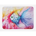 thumbnail image 1 of Fish Bath Mat, Watercolor Fauna Paint Grunge Vivid Brushstrokes and Splashes Nautical Concept, Plush Bathroom Decor Mat with Non Slip Backing, 29.5" X 17.5", Blue Fuchsia, 1 of 2