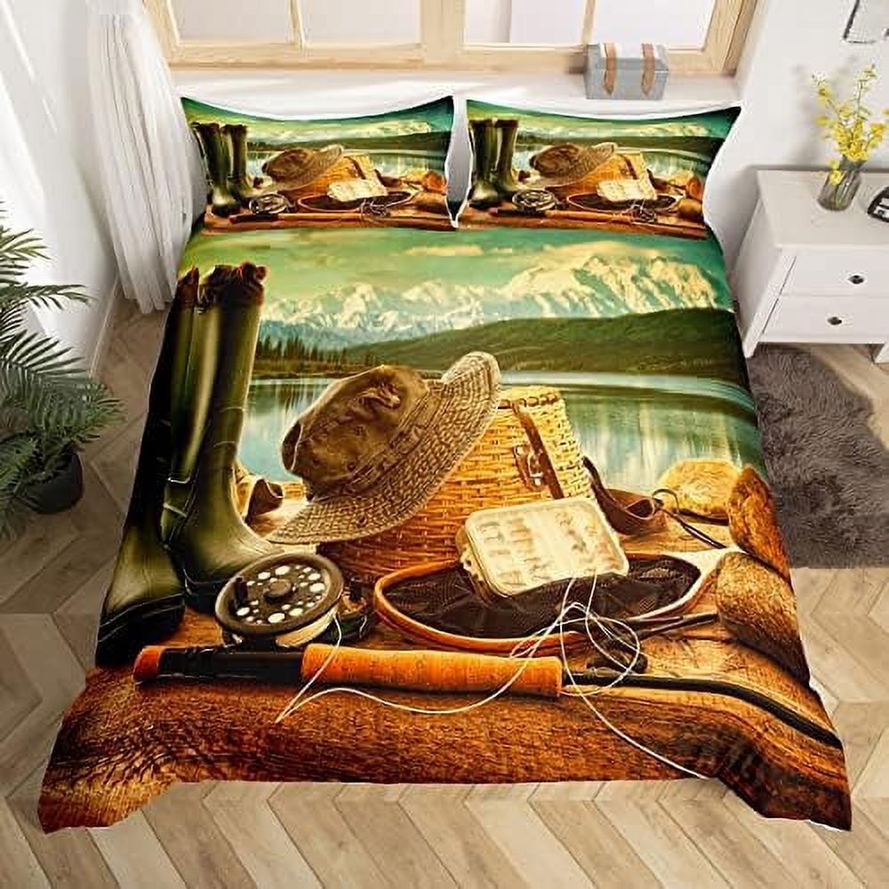 Fish Bedding Set Rustic Trout Fishing Bedding Duvet Cover Set for Women