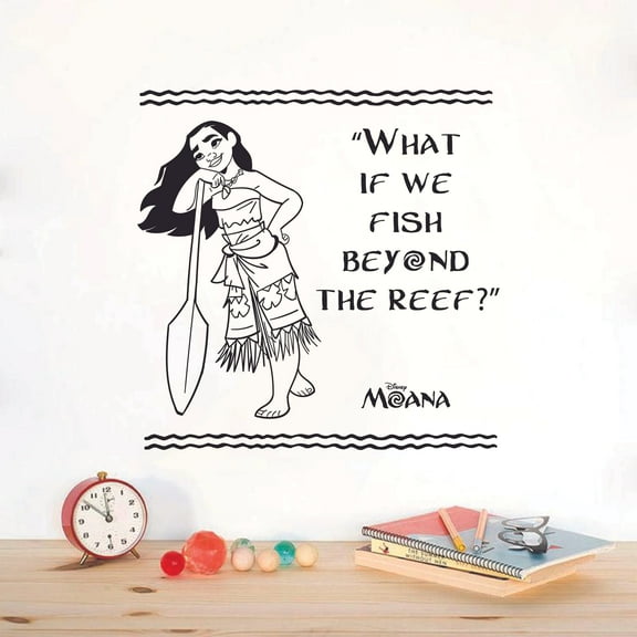 What If We Fish Beyond The Reef Disney Princess Moana Quote Silhouette Vinyl Wall Art Sticker Wall Decal Home Decoration Girl Boy Room Wall Decor Kinder Nursery Kids Children Room Size (10x10 inch)