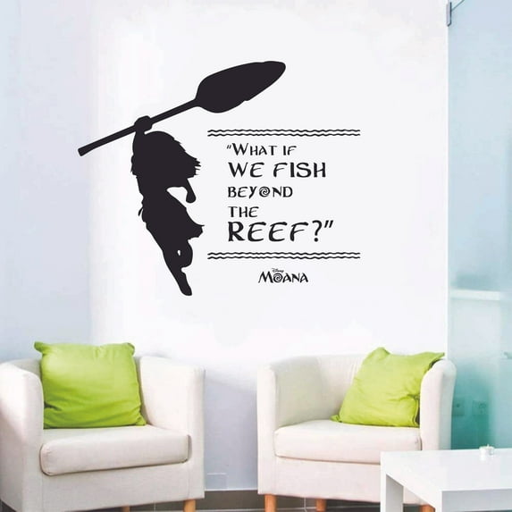 What If We Fish Beyond The Reef - Moana Quote Disney Princess Silhouette Vinyl Wall Art Sticker Wall Decal Home Decoration Girl Boy Room Wall Decor Kinder Nursery Kids Children Room Size (10x10 inch)