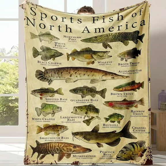 Fish Blanket, Fishing Enthusiast Blanket Gift, Fishing Blanket for Men, Sports Fish of North America Blanket, Fish Throw Blanket, Unique Fishing Gift for Fisherman, Fishing Lovers