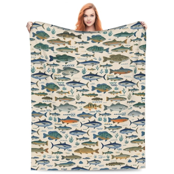 Fish Blanket Soft Flannel Throw Blanket for Couch Bed Home Decor