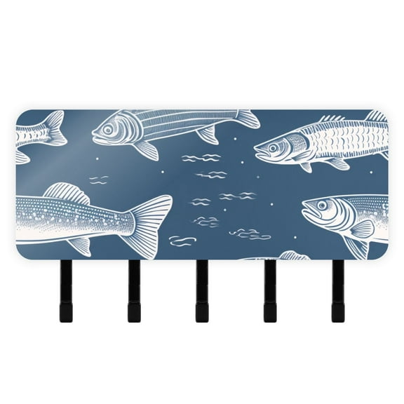Fish Blue Mail Holder Organizer Wall Mount with Shelf Key Holder Key Rack with 5 Key Hooks for Wall Decorative