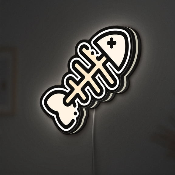 Fish Bone 3D Novelty Light Box, Artistic Ocean-Inspired Skeleton Lamp for Modern Minimalist Decor (Width 20 inch, 50cm)