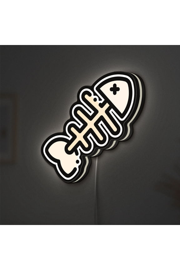 Fish Bone 3D Novelty Light Box, Artistic Ocean-Inspired Skeleton Lamp for Modern Minimalist Decor (Width 8 inch, 20cm)
