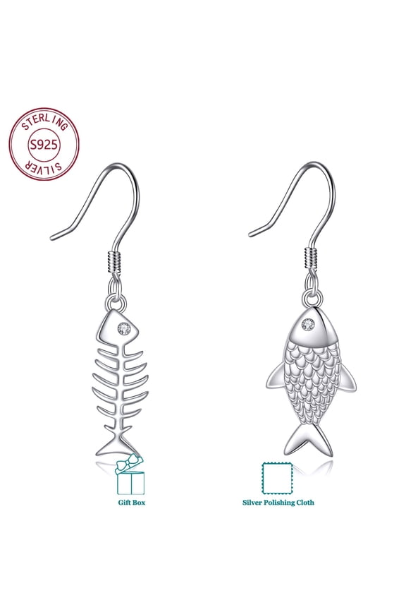 Fish Bone Earrings 925 Sterling Silver Fish Dangle and Drop Earrings Fishbone Jewelry Gift for Women