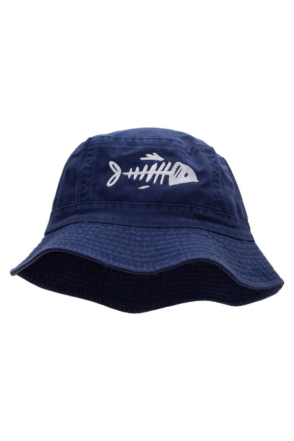 Fish Bone Embroidered Bucket Hat - Navy OSFM