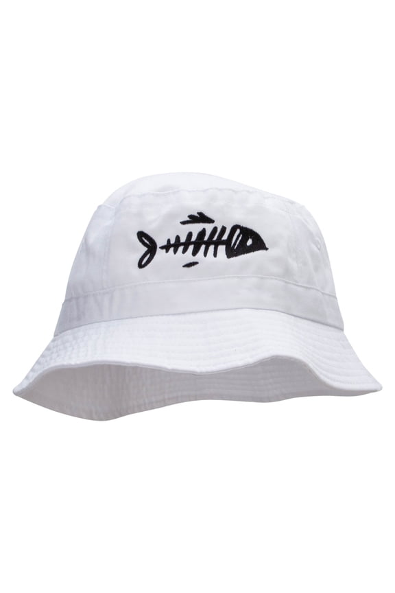 Fish Bone Embroidered Bucket Hat - White OSFM