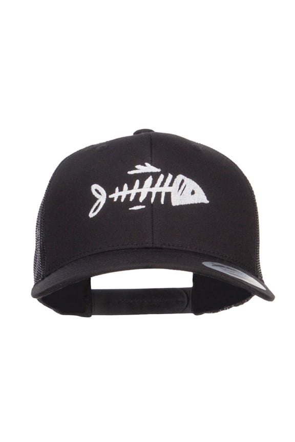 Fish Bone Embroidered Mesh Cap - Black OSFM