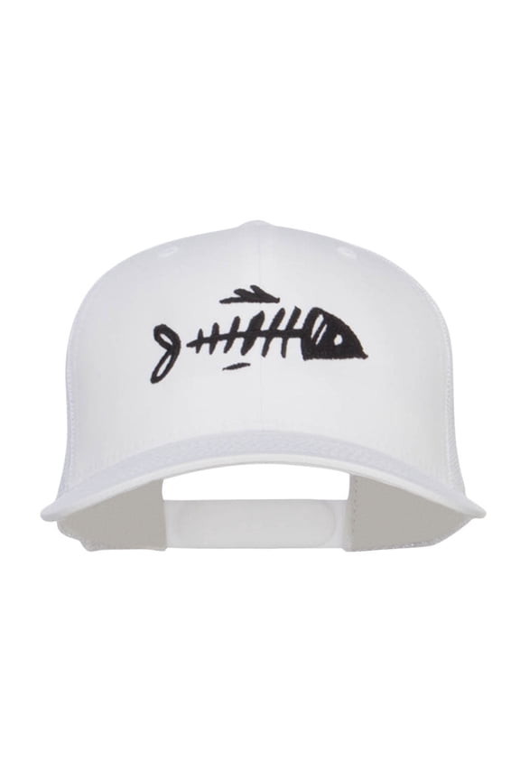 Fish Bone Embroidered Mesh Cap - White OSFM