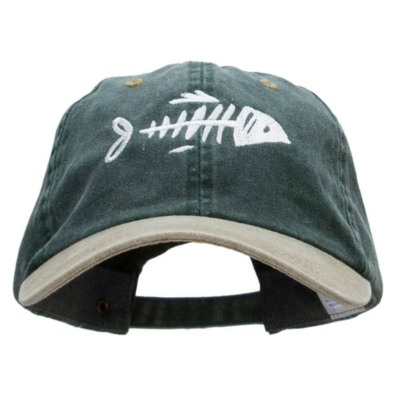 Fish Bone Embroidered Pigment Dyed Wash Caps - Spruce Khaki OSFM