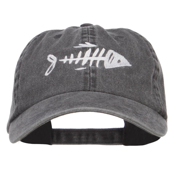 Fish Bone Embroidered Washed Cap - Black OSFM