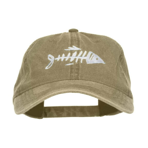 Fish Bone Embroidered Washed Cap - Khaki OSFM