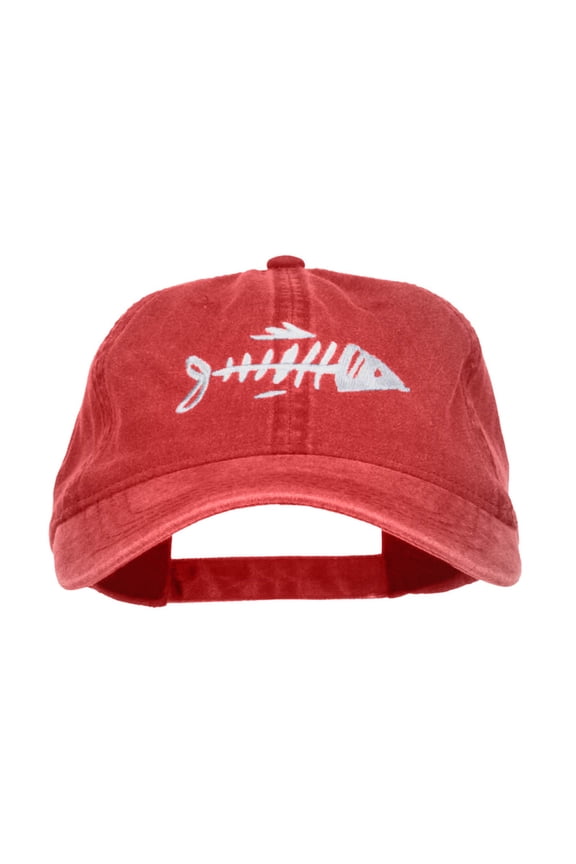 Fish Bone Embroidered Washed Cap - Red OSFM