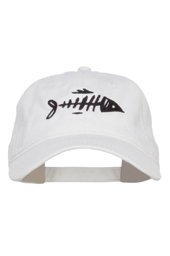 Fish Bone Embroidered Washed Cap - White OSFM