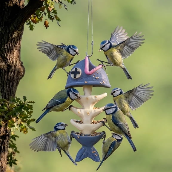 Fish Bone Hanging Bird Feeder 3D Novelty Wild Bird Feeder for Outdoors, Cute Decorative Bird Seed Feeder for Yard Garden Weather Resistant Bird Feeder (11x4.4x2.2 Inch)