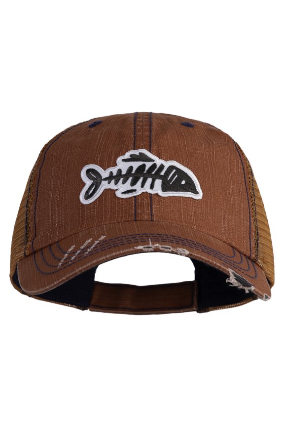 Fish Bone Patched Low Profile Special Cotton Mesh Cap - Orange OSFM