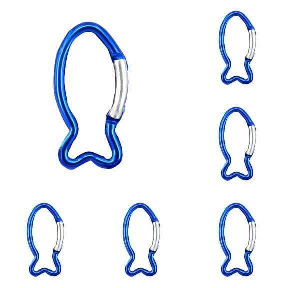 Fish Bone Shape Keychain Clips Mini Carabiner, 2.44 inch Aluminum Durable Quick Release Auto Locking Spring Loaded for Home Rv Camping Fishing Hiking Traveling and Sports Outdoors, Blue 5PCS