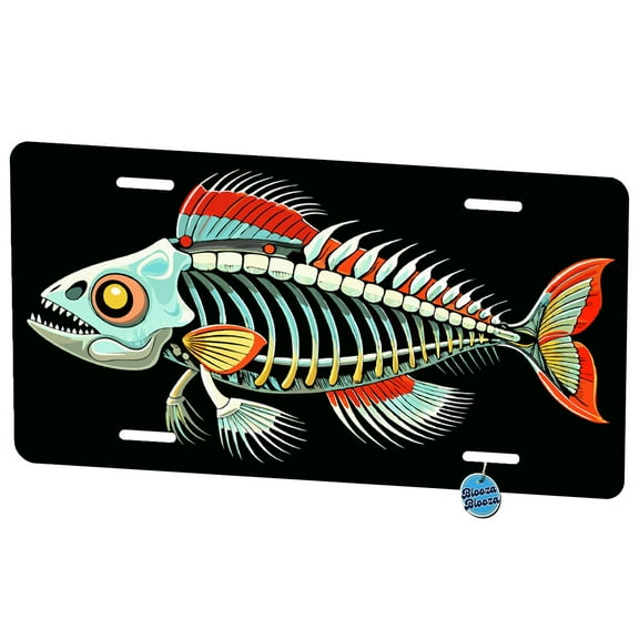 Fish Bones Skeleton On Black Fishing Metal Novelty License Plate