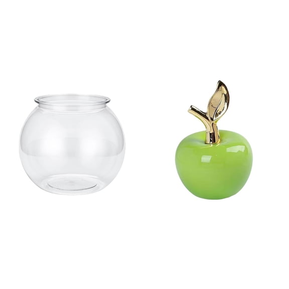 Fish Bowl Vase Transparent Ceramic Figurine Sculpture Crafts Round Shape Ornament for Home Desk and Living Room Display