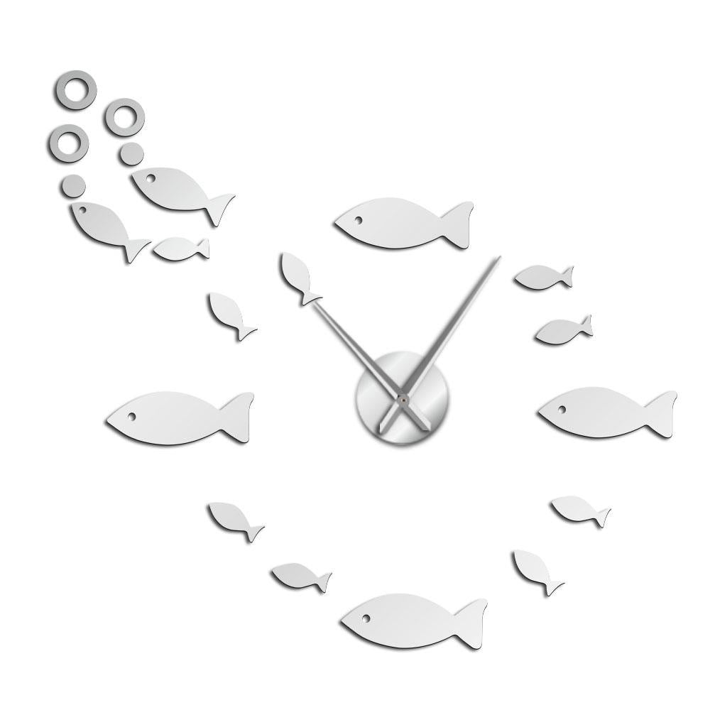 Fish With Bubble Frameless Wall Clock Stickers, DIY Modern Decorative ...