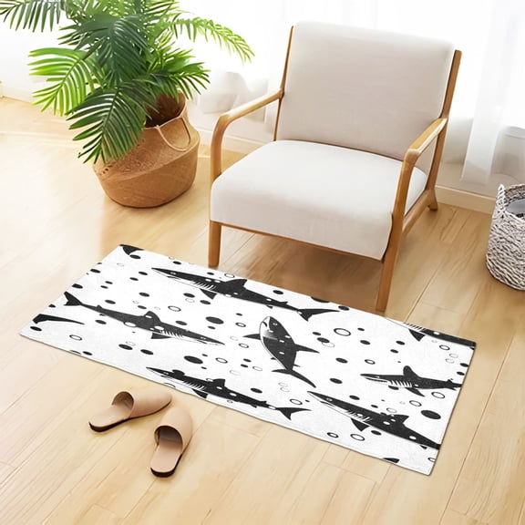 Fish Bubbles Monochrom Plush Carpet Non Slip Runner Rug Absorbent Bath Mat 39" x 20"