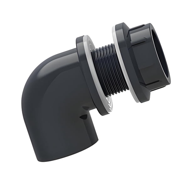 Fish Bulkhead Elbow Connector 90 Degree Threaded PVC Pass-Through Fitting for Overflow Plumbing Aquatic Lines