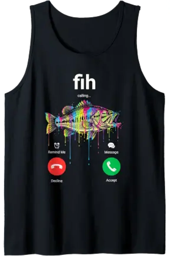 Fish Calling Decline Accept Phone Call Misspelled Fish Tank Top Size S-3XL