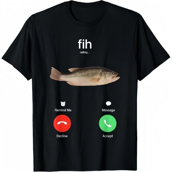 Fish Calling Phone Reminder Decline Accept Graphic T-Shirt