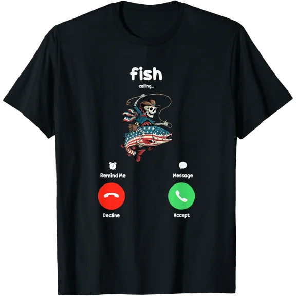 Fish Calling Remind me Message Decline Accept USA Flag Fih T-Shirt TShirt