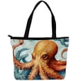 thumbnail image 1 of Fish Canvas Leather Mix Tote Bag with Twill, Sponge, Jeanette Material, 30x10.5x39cm Size, 1 of 5