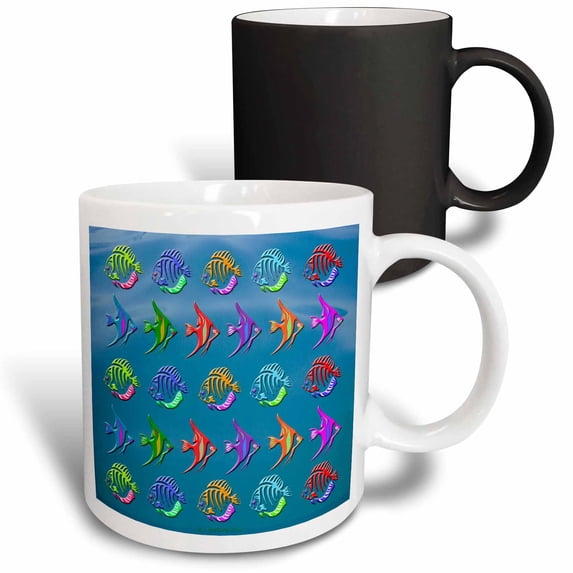3drose, Fish Cartoon and Basking Shark Pattern, 11oz Magic Transforming Mug