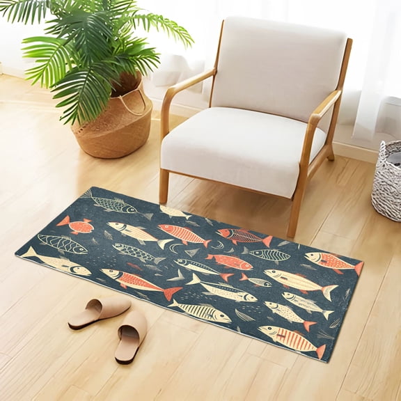 Fish Cartoon Bathroom Rug Non Slip Bathroom Mats Entry Door Soft Carpets for Kitchen Bedroom Living Room 39x20 inch