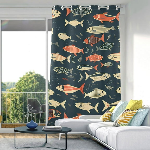 Fish Cartoon Blackout Curtain Panels Drapes Privacy Assured with Light Filtering Curtains for Living room Bedroom Bathroom Window