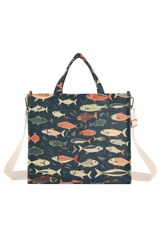 Fish Cartoon Corduroy Tote Bag Handbag Large Messenger Bag Shoulder Crossbody Zipper Bag Purse