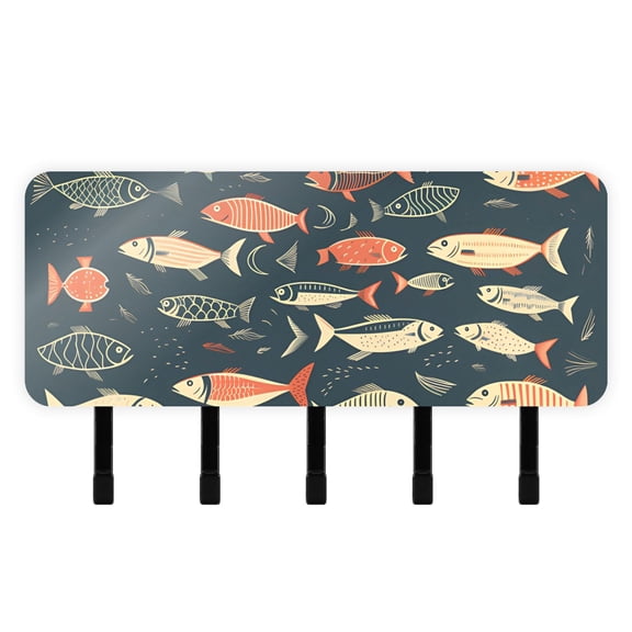 Fish Cartoon Mail Holder Organizer Wall Mount with Shelf Key Holder Key Rack with 5 Key Hooks for Wall Decorative
