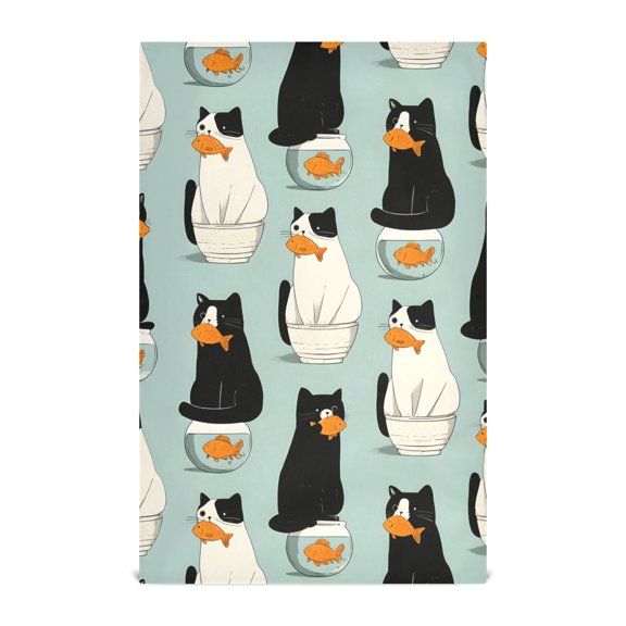 Fish Cat Pattern Kitchen Towels Waffle Weave Decorative Tea Towels Multi Use Dishcloths 28x18in