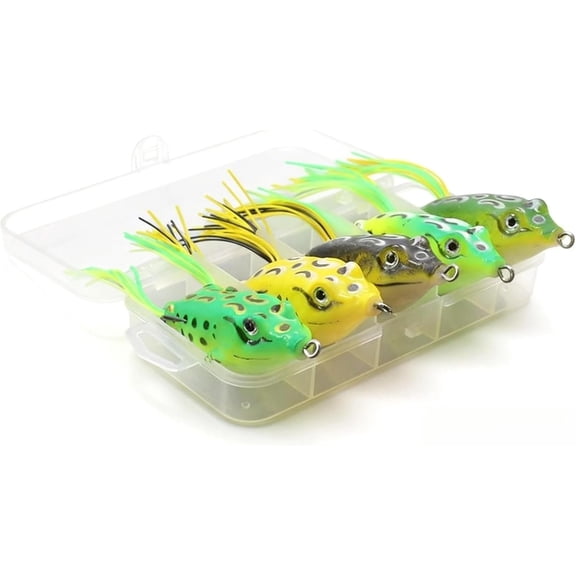 Fish Catcher, Spring Bass Fishing , Novice Angler Friendly, Weedless Soft Plastic Topwater Frog Popper Lures with Embedded Hooks, Realistic Action, 5- 2.16"