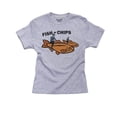 thumbnail image 1 of Fish & Chips - 70s Chips Motorcycle Police - Funny On Fish Boy's Cotton Youth Grey T-Shirt, 1 of 2