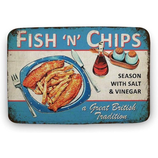 Fish & Chips Medium Vintage Retro Doormat for Home Lake House Porch