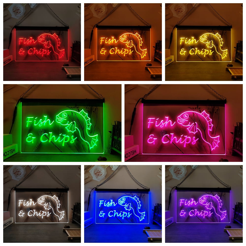 Fish & Chips Vintage LED Neon Sign-Posters,3DCarving,Wall,Home,Room ...