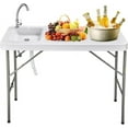 Fish Cleaning Table with Sink and Tap, Portable Camping Folding Sink